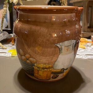 Hand-Painted Ceramic Jar with Kitchen Motif